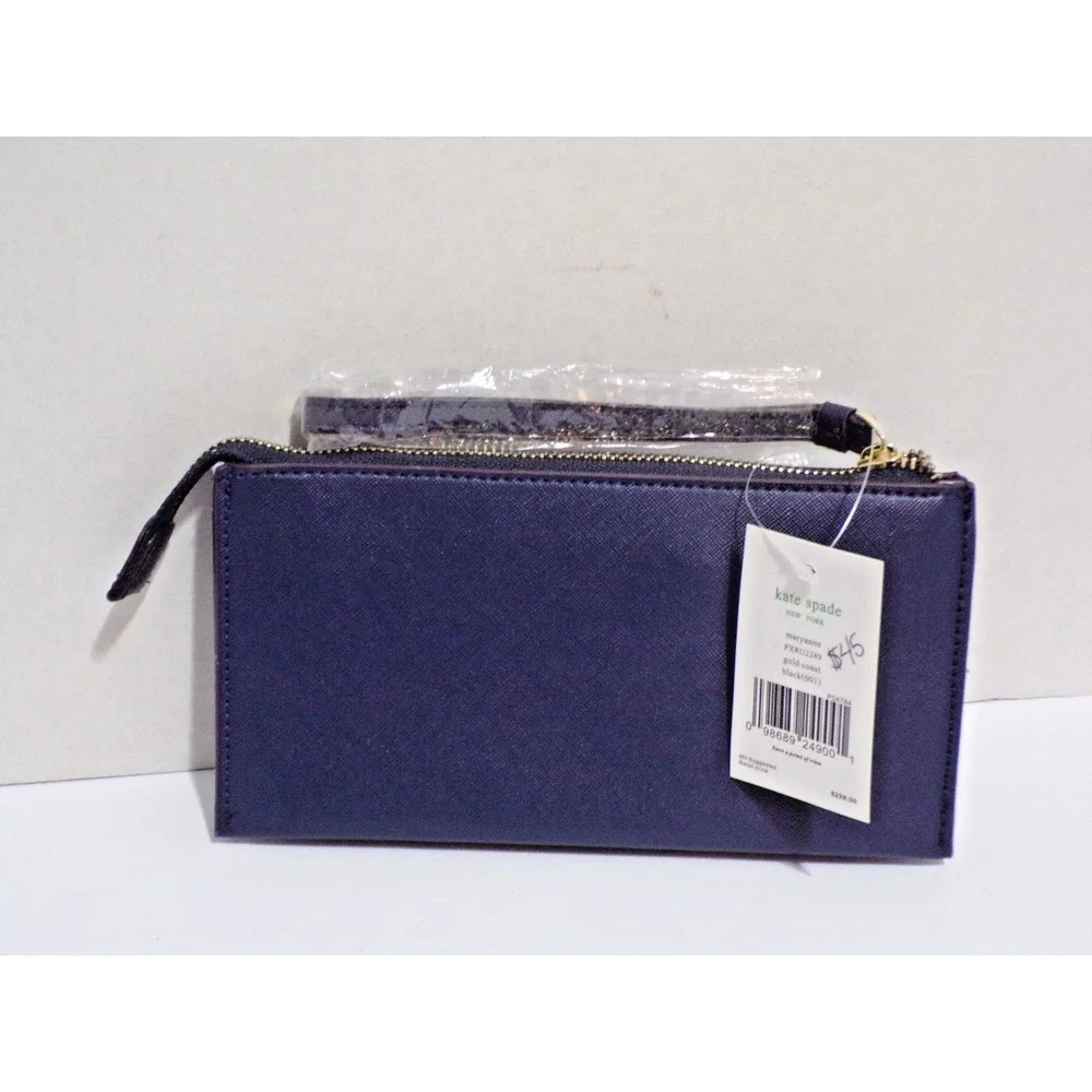 kate spade NY Wristlet Wallet Dark Navy NWT Lots of Storage CC Slots Coin Zipper